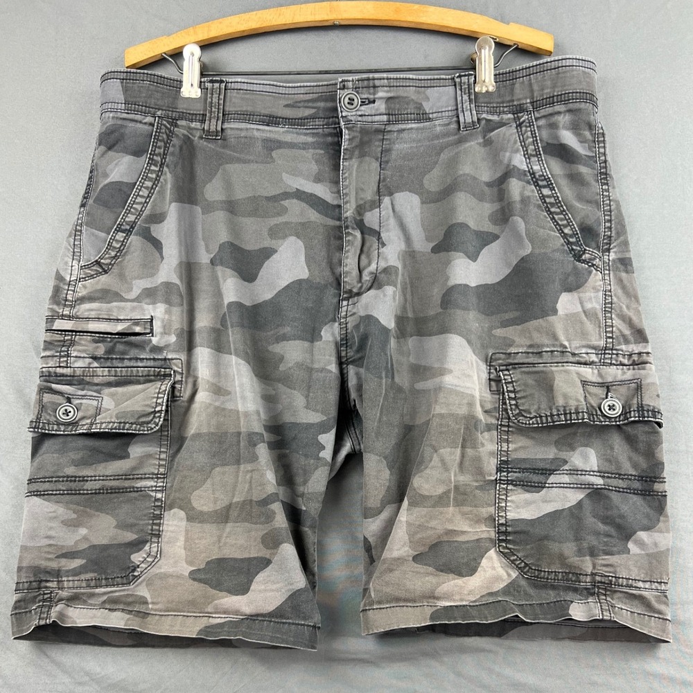 Iron Co Cargo Shorts Mens 38 Camo Gray Stretch Cotton Utility Casual Good
